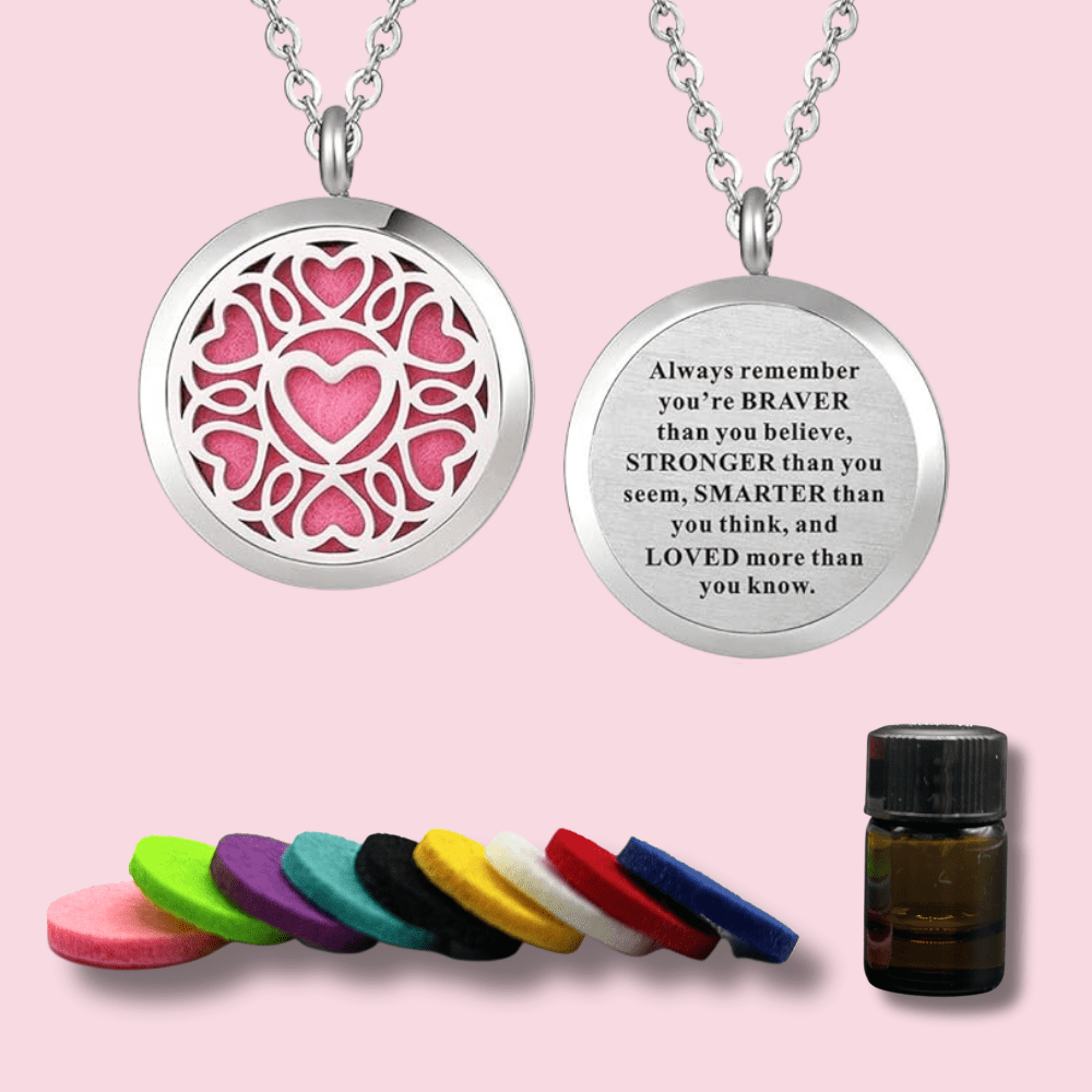 Aromatherapy Diffuser Necklace - Hearts 1.0 - Joyful Desert Rose